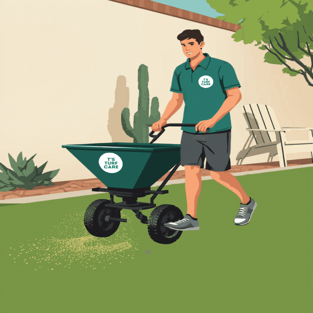 Step 5: Add Infill — T's Turf Care technician demonstrating the add infill step on artificial turf